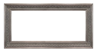Beyaz arkaplanda izole edilmiş resimler, aynalar veya fotoğraf için panoramik gümüş çerçeve