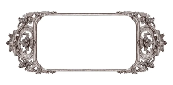 Панорамная Серебряная Рамка Картин Зеркал Фотографий Изолированных Белом Фоне Элемент — стоковое фото
