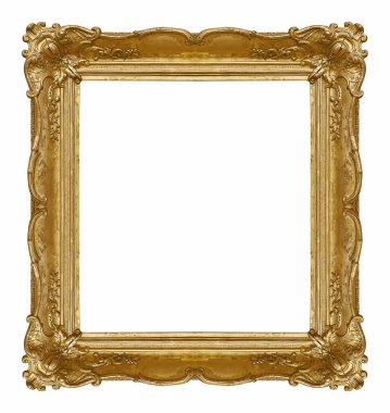 Tablolar, aynalar veya beyaz arka planda izole edilmiş fotoğraf için altın çerçeve. Kırpma yolu ile tasarım ögesi