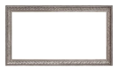 Beyaz arkaplanda izole edilmiş resimler, aynalar veya fotoğraf için panoramik gümüş çerçeve