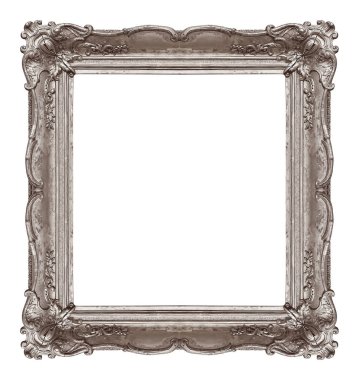 Beyaz arka planda izole edilmiş resimler, aynalar ya da fotoğraf için gümüş çerçeve. Kırpma yolu ile tasarım ögesi