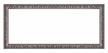 Beyaz arkaplanda izole edilmiş resimler, aynalar veya fotoğraf için panoramik gümüş çerçeve