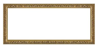 Beyaz arkaplanda izole edilmiş resimler, aynalar veya fotoğraf için panoramik altın çerçeve