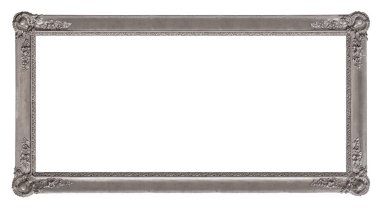 Beyaz arkaplanda izole edilmiş resimler, aynalar veya fotoğraf için panoramik gümüş çerçeve