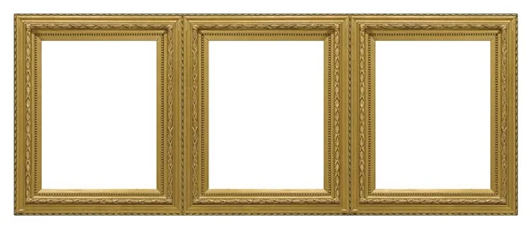 Triple Marco Dorado Tríptico Para Pinturas Espejos Fotos Aisladas Sobre — Foto de Stock
