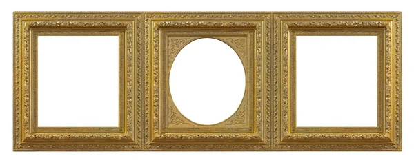 三金相框 用于在白色背景下隔离的绘画 镜子或照片 — 图库照片