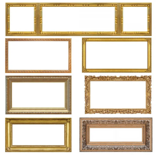 Goldene Rahmen Für Gemälde Spiegel Oder Fotos Isoliert Auf Weißem — Stockfoto