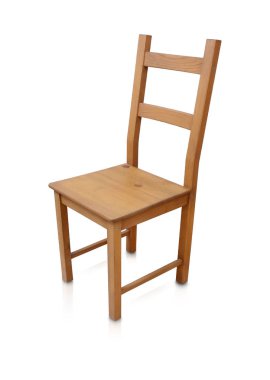 Tahta sandalye beyaz arka planda izole edilmiş. Kırpma yolu ile tasarım ögesi