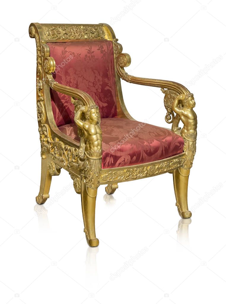 Golden chairs isolated on white background. Design element with clipping path