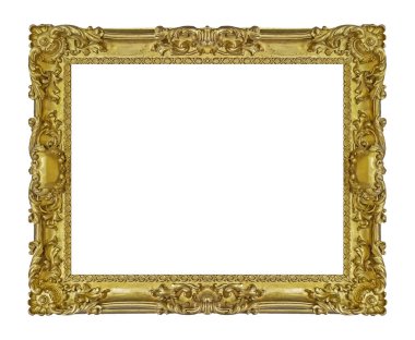Tablolar, aynalar veya beyaz arka planda izole edilmiş fotoğraf için altın çerçeve. Kırpma yolu ile tasarım ögesi