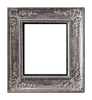 Beyaz arkaplanda izole edilmiş resimler, aynalar veya fotoğraf için gümüş çerçeve