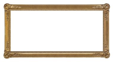 Beyaz arkaplanda izole edilmiş resimler, aynalar veya fotoğraf için panoramik altın çerçeve