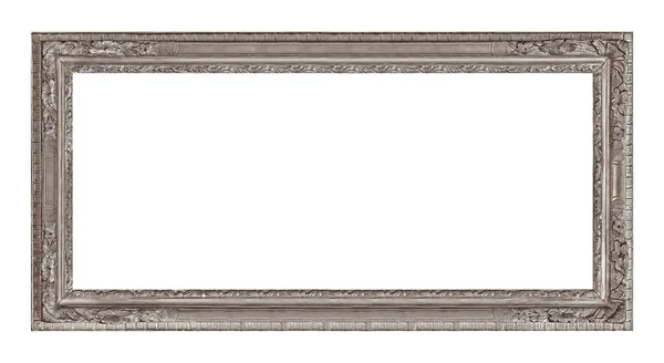 全景银框 用于在白色背景上隔离的绘画 镜子或照片 — 图库照片