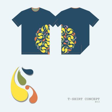 Ön ve arka bir desen ve tasarım elemanları ile izole t-shirt