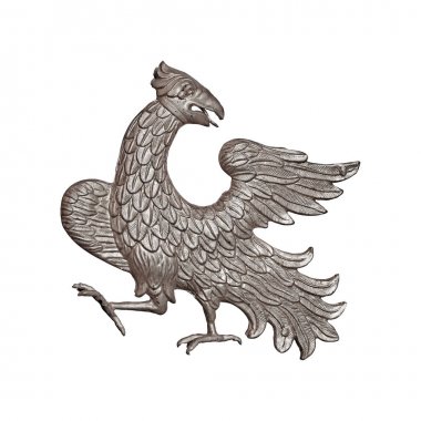 Beyaz arka planda izole edilmiş gümüş armalı bir kartal. Kırpma yolu ile tasarım ögesi