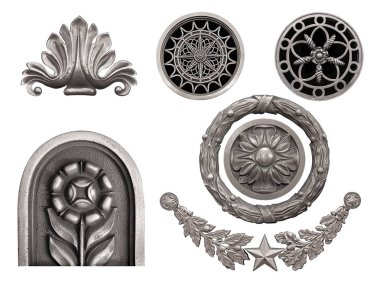 Beyaz arka plan üzerinde izole gümüş dekoratif öğeleri kümesi