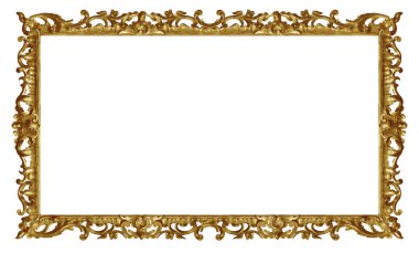 Beyaz arka planda izole edilmiş resimler, aynalar veya fotoğraf için panoramik altın çerçeve. Kırpma yolu ile tasarım ögesi