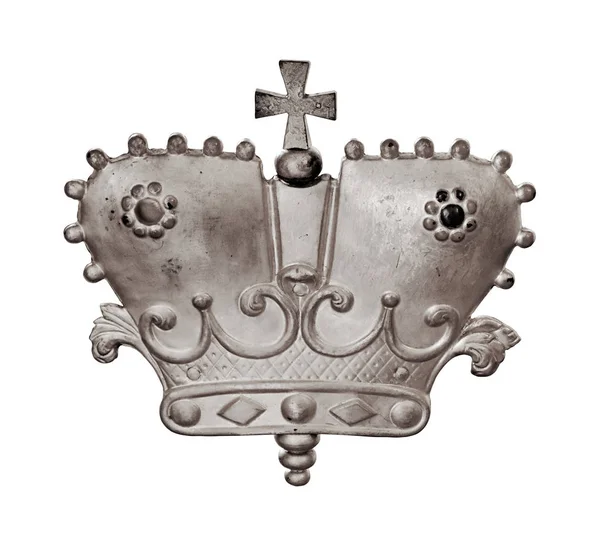 Coroa Prata Isolada Sobre Fundo Branco Elemento Design Com Caminho — Fotografia de Stock