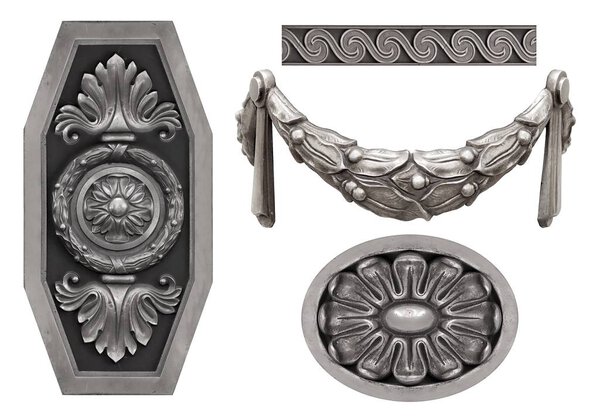 Set of silver decorative elements isolated on white background