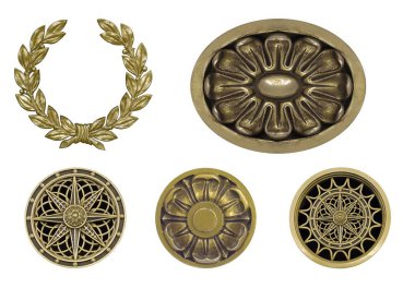 Beyaz arka plan üzerinde izole altın dekoratif öğeleri kümesi