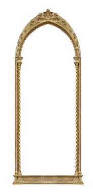 Beyaz arkaplanda izole edilmiş resimler, aynalar veya fotoğraf için panoramik altın çerçeve