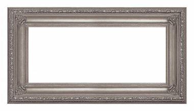 Beyaz arkaplanda izole edilmiş resimler, aynalar veya fotoğraf için panoramik gümüş çerçeve