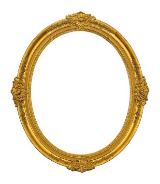 Tablolar, aynalar veya beyaz arka planda izole edilmiş fotoğraf için altın çerçeve. Kırpma yolu ile tasarım ögesi