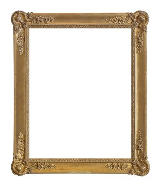 Tablolar, aynalar veya beyaz arka planda izole edilmiş fotoğraf için altın çerçeve. Kırpma yolu ile tasarım ögesi