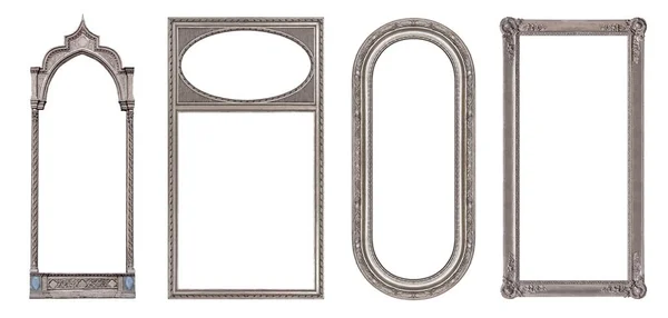 Set Cornici Panoramiche Argento Quadri Specchi Foto Isolate Sfondo Bianco — Foto Stock