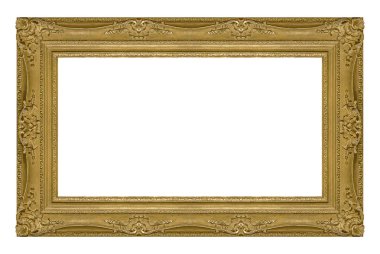 Beyaz arka planda izole edilmiş resimler, aynalar veya fotoğraf için panoramik altın çerçeve. Kırpma yolu ile tasarım ögesi
