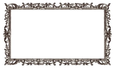 Beyaz arka planda izole edilmiş resimler, aynalar veya fotoğraf için panoramik gümüş çerçeve. Kırpma yolu ile tasarım ögesi