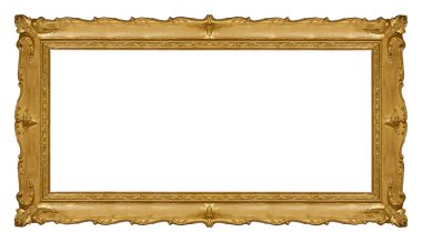 Beyaz arka planda izole edilmiş resimler, aynalar veya fotoğraf için panoramik altın çerçeve. Kırpma yolu ile tasarım ögesi
