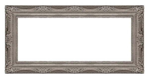 Moldura Prata Panorâmica Para Pinturas Espelhos Foto Isolada Fundo Branco — Fotografia de Stock