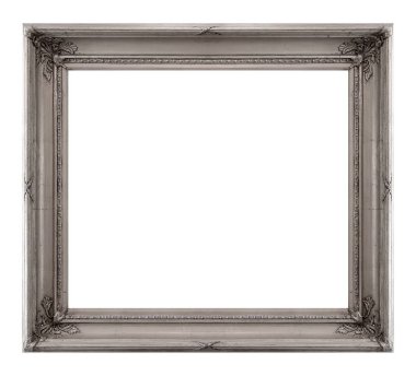 Beyaz arkaplanda izole edilmiş resimler, aynalar veya fotoğraf için gümüş çerçeve