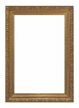 Beyaz arkaplanda izole edilmiş resimler, aynalar veya fotoğraf için altın çerçeve