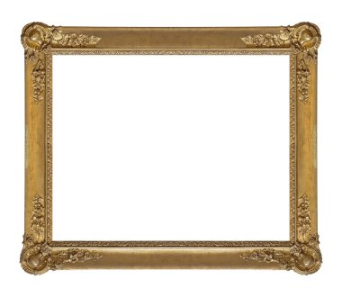 Tablolar, aynalar veya beyaz arka planda izole edilmiş fotoğraf için altın çerçeve. Kırpma yolu ile tasarım ögesi