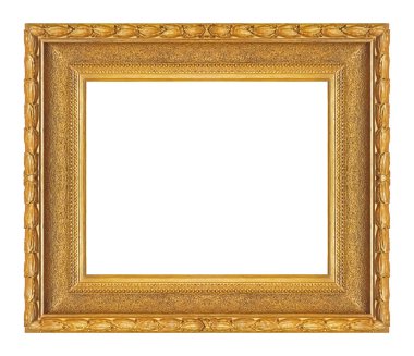 Tablolar, aynalar veya beyaz arka planda izole edilmiş fotoğraf için altın çerçeve. Kırpma yolu ile tasarım ögesi
