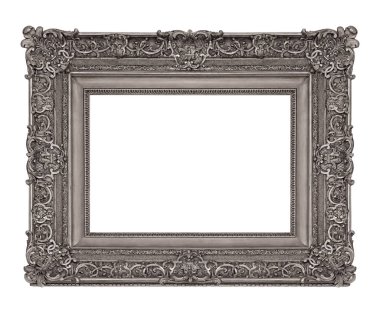 Beyaz arka planda izole edilmiş resimler, aynalar ya da fotoğraf için gümüş çerçeve. Kırpma yolu ile tasarım ögesi