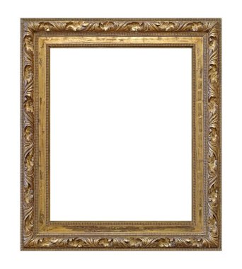 Beyaz arkaplanda izole edilmiş resimler, aynalar veya fotoğraf için altın çerçeve