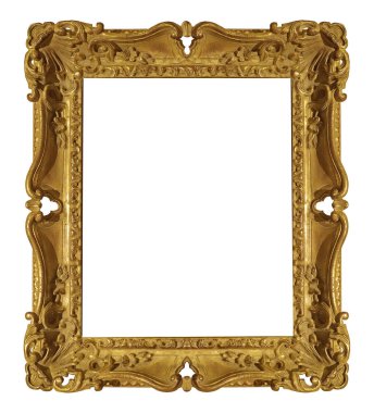 Tablolar, aynalar veya beyaz arka planda izole edilmiş fotoğraf için altın çerçeve. Kırpma yolu ile tasarım ögesi