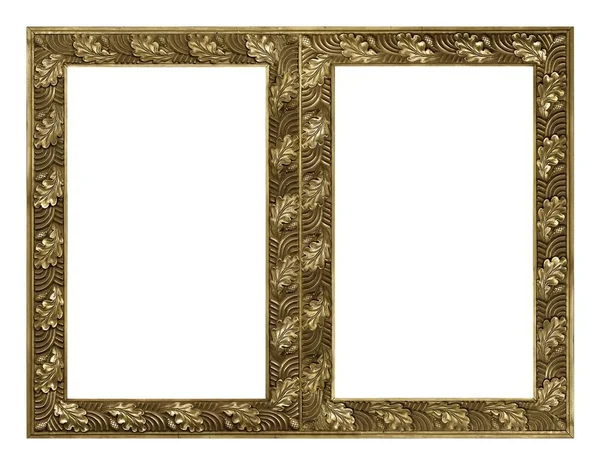 Doppelt Goldener Rahmen Diptychon Für Gemälde Spiegel Oder Fotos Isoliert — Stockfoto