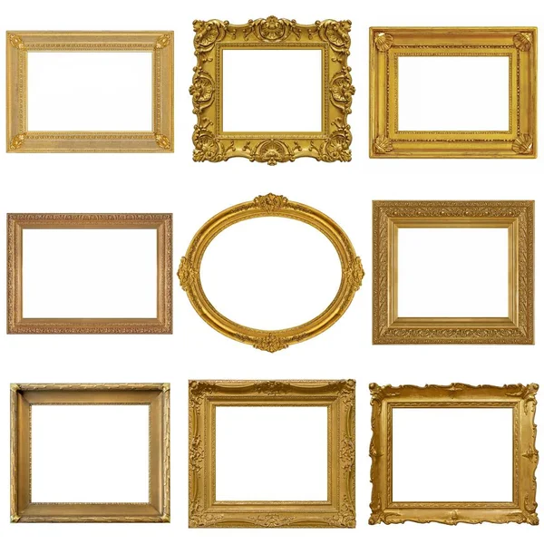 Set Golden Frames Paintings Mirrors Photo Isolated White Background Royalty Free Stock Images