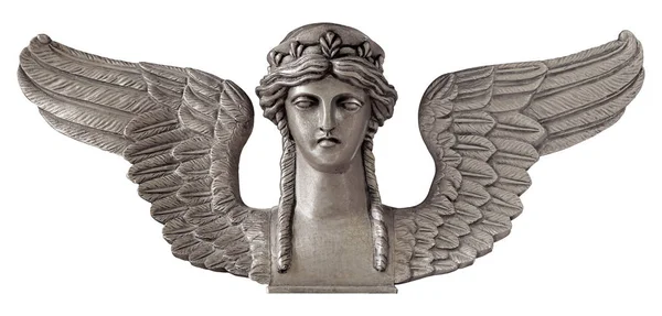 Срібна Антична Крилата Богиня Ізольована Білому Тлі Дизайн Елемента Відсічним — стокове фото
