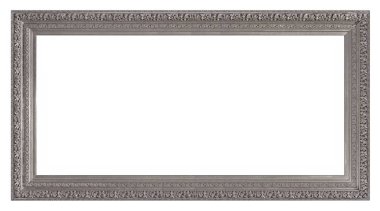 Beyaz arkaplanda izole edilmiş resimler, aynalar veya fotoğraf için panoramik gümüş çerçeve