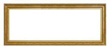 Beyaz arkaplanda izole edilmiş resimler, aynalar veya fotoğraf için panoramik altın çerçeve