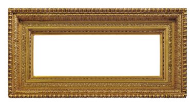 Beyaz arka planda izole edilmiş resimler, aynalar veya fotoğraf için panoramik altın çerçeve. Kırpma yolu ile tasarım ögesi