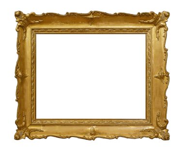 Tablolar, aynalar veya beyaz arka planda izole edilmiş fotoğraf için altın çerçeve. Kırpma yolu ile tasarım ögesi