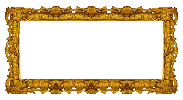 Beyaz arka planda izole edilmiş resimler, aynalar veya fotoğraf için panoramik altın çerçeve. Kırpma yolu ile tasarım ögesi