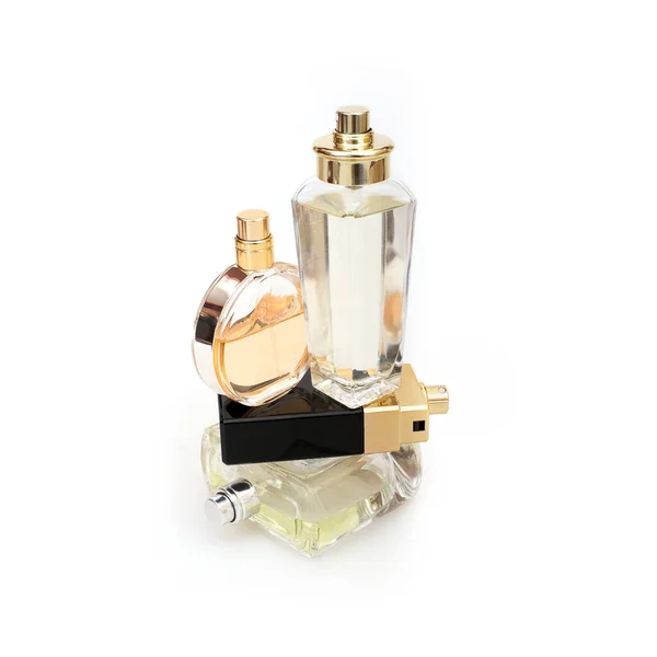 Conjunto Frascos Perfume Isolados Sobre Fundo Branco — Fotografia de Stock