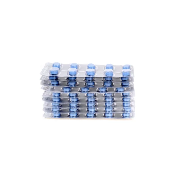 Pílulas Azuis Isoladas Fundo Branco — Fotografia de Stock
